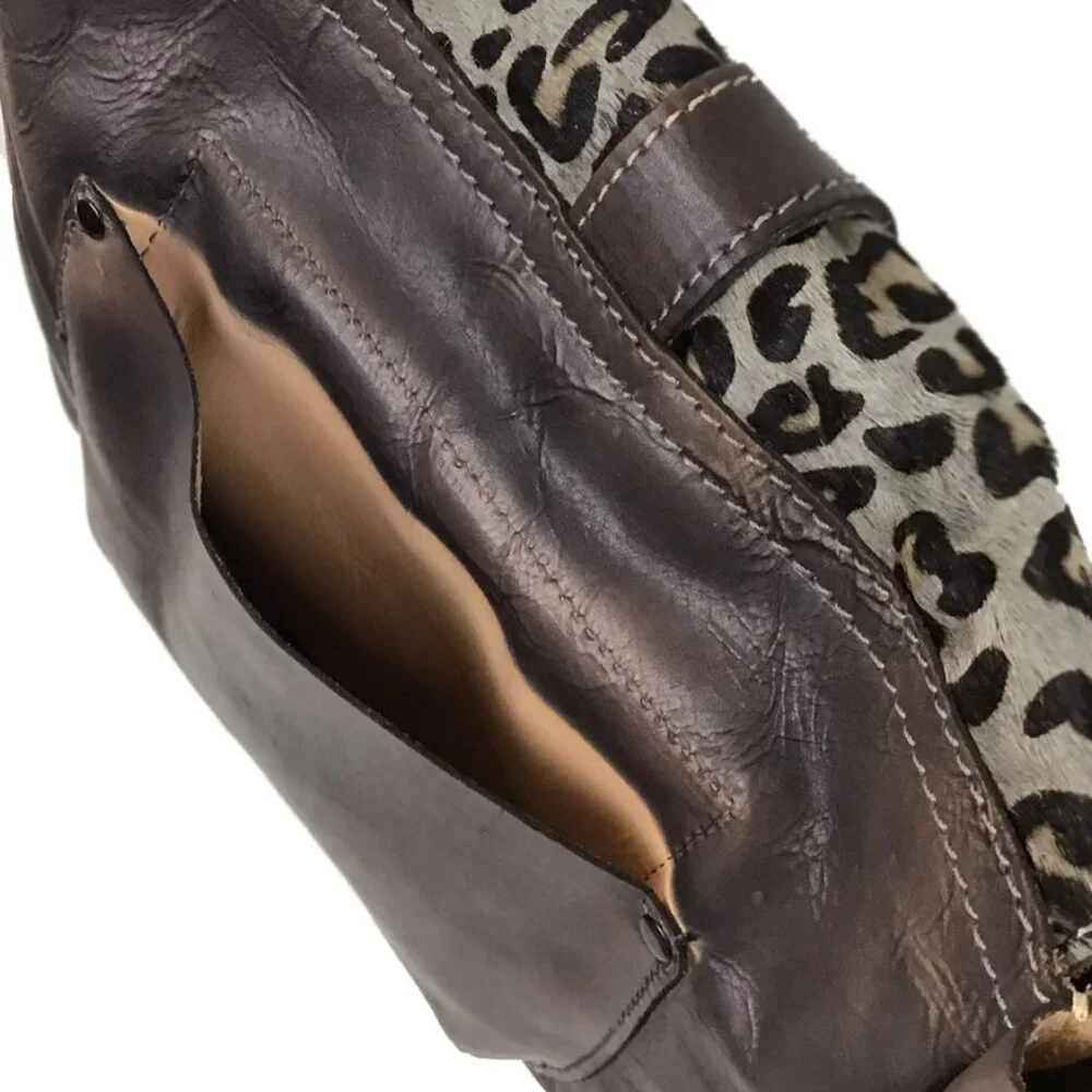 PATRICIA NASH Vintage Leopard Print Fur Leather Shoulder Bag